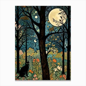 William Morris Style Cat In The Forest Canvas Print