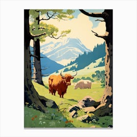 Animated Cows In The Valley Canvas Print