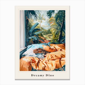 Dinosaur In Bed Painting Poster Canvas Print