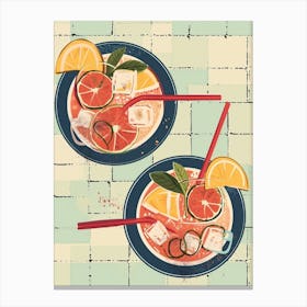 Birdseye View Of Cocktails On A Tile Background Canvas Print