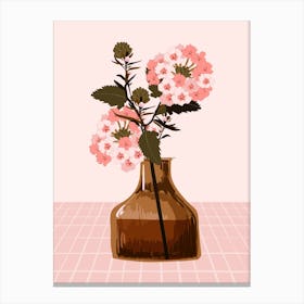 Pink Vase of Flowers Modern Botanical Canvas Print