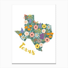 Texas Floral Map Art Canvas Print