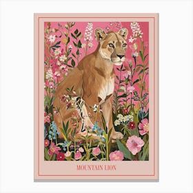 Floral Animal Painting Mountain Lion 1 Poster Canvas Print