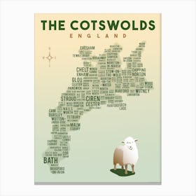 Cotswold Places Text Map Canvas Print