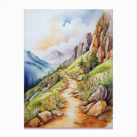 Watercolor Of A Path In The Mountains Canvas Print