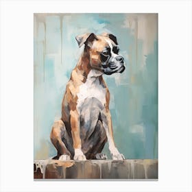 Boxer Dog, Painting In Light Teal And Brown 3 Canvas Print