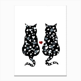 Two Cats With Hearts Canvas Print