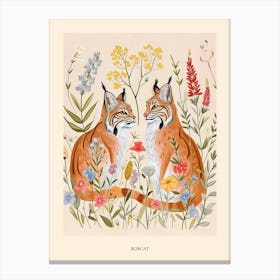 Folksy Floral Animal Drawing Bobcat Poster Canvas Print