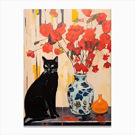 Bleeding Heart Flower Vase And A Cat, A Painting In The Style Of Matisse 1 Canvas Print