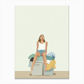 Woman Sitting On A Pile Of Clothes Canvas Print