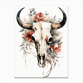 Vintage Boho Bull Skull Flowers Painting (22) Canvas Print