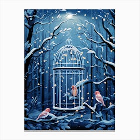 Birdcage In The Winter Forest 3 Canvas Print