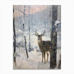 Vintage Winter Animal Painting Black Tailed Deer 2 Canvas Print