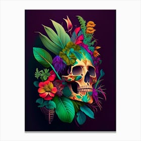 Skull With Vibrant Colors 2 Botanical Canvas Print