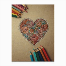 Heart With Colored Pencils 1 Canvas Print