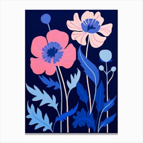 Blue Flower Illustration Peony 2 Canvas Print
