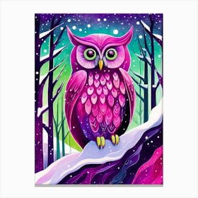 Pink Owl Snowy Landscape Painting (47) Canvas Print
