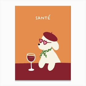 Sante - Dog with Wine Canvas Print