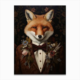 Fox Portrait With Rustic Flowers 7 Canvas Print