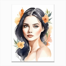 Floral Woman Portrait Watercolor Painting (2) Canvas Print