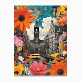 Amsterdam   Floral Retro Collage Style 2 Canvas Print