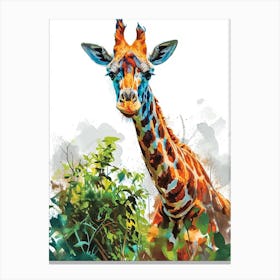 Giraffe In The Bushes Watercolour Canvas Print