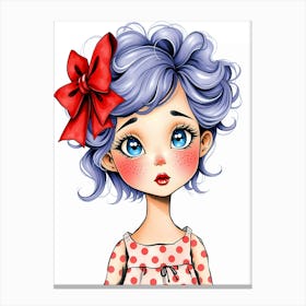 Little Girl With Blue Hair illustration Canvas Print