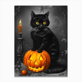 Black Cat With Pumpkin 1 Canvas Print