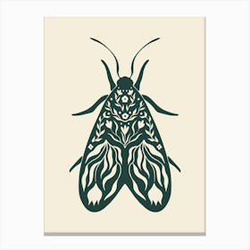 Folk Art Moth 02 - Midnight Green Canvas Print