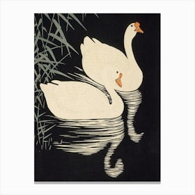 Japanese Ukiyo-E Swans In Water Canvas Print