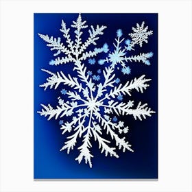 Fernlike Stellar Dendrites, Snowflakes, Blue & White Illustration Canvas Print