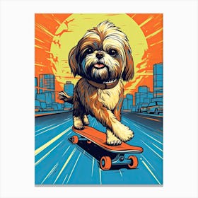 Shih Tzu Dog Skateboarding Illustration 2 Canvas Print