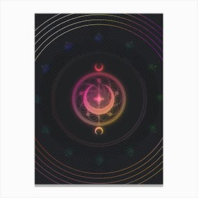 Neon Geometric Glyph in Pink and Yellow Circle Array on Black n.0363 Canvas Print