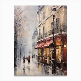 Vintage Winter Painting Paris France 3 Canvas Print