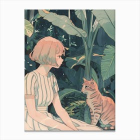 Girl And A Cat 3 Canvas Print