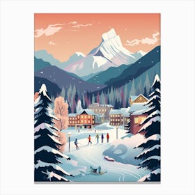 Winter Travel Night Illustration Banff Canada 1 Canvas Print