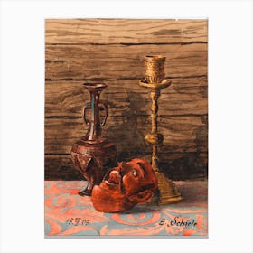 Still Life With Candlestick, Vase And Mask, Egon Schiele Canvas Print