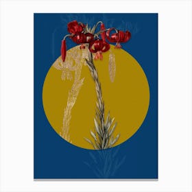 Vintage Botanical Vintage Lily on Circle Yellow on Blue Canvas Print