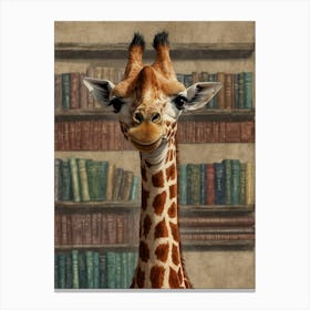 Giraffe In Library Canvas Print