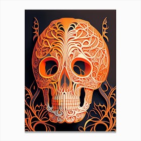 Skull With Intricate Linework 2 Orange Line Drawing Canvas Print