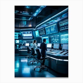 Cyber Industrial Automation Control Room With Sleek Ergonomic Workstations Translucent Holographic (4) Canvas Print