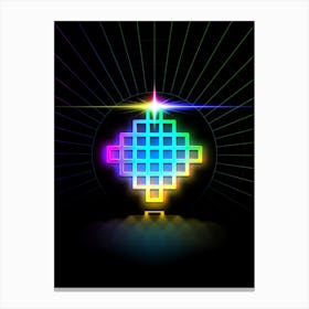 Neon Geometric Glyph in Candy Blue and Pink with Rainbow Sparkle on Black n.0041 Canvas Print