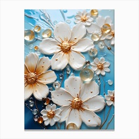 White Flowers On Blue Water Canvas Print