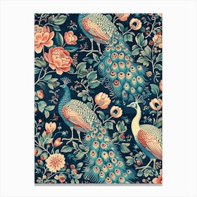 Peacock Blue & Pink Pattern Canvas Print