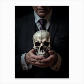 A Hand In A Suit Is Holding One Of The White Skulls 2 Canvas Print