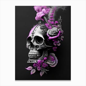Skull With Floral Patterns 2 Pink Stream Punk Canvas Print