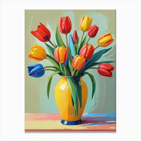 Tulips In A Yellow Vase Living Room Art Print (3) Canvas Print