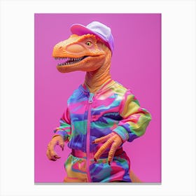 Pastel Toy Dinosaur In 80s Clothes 3 Canvas Print