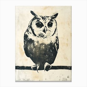 Collared Scops Owl Linocut Blockprint 3 Canvas Print