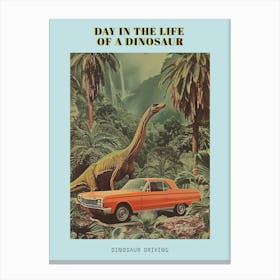 Dinosaur & A Retro Car Collage 3 Poster Canvas Print